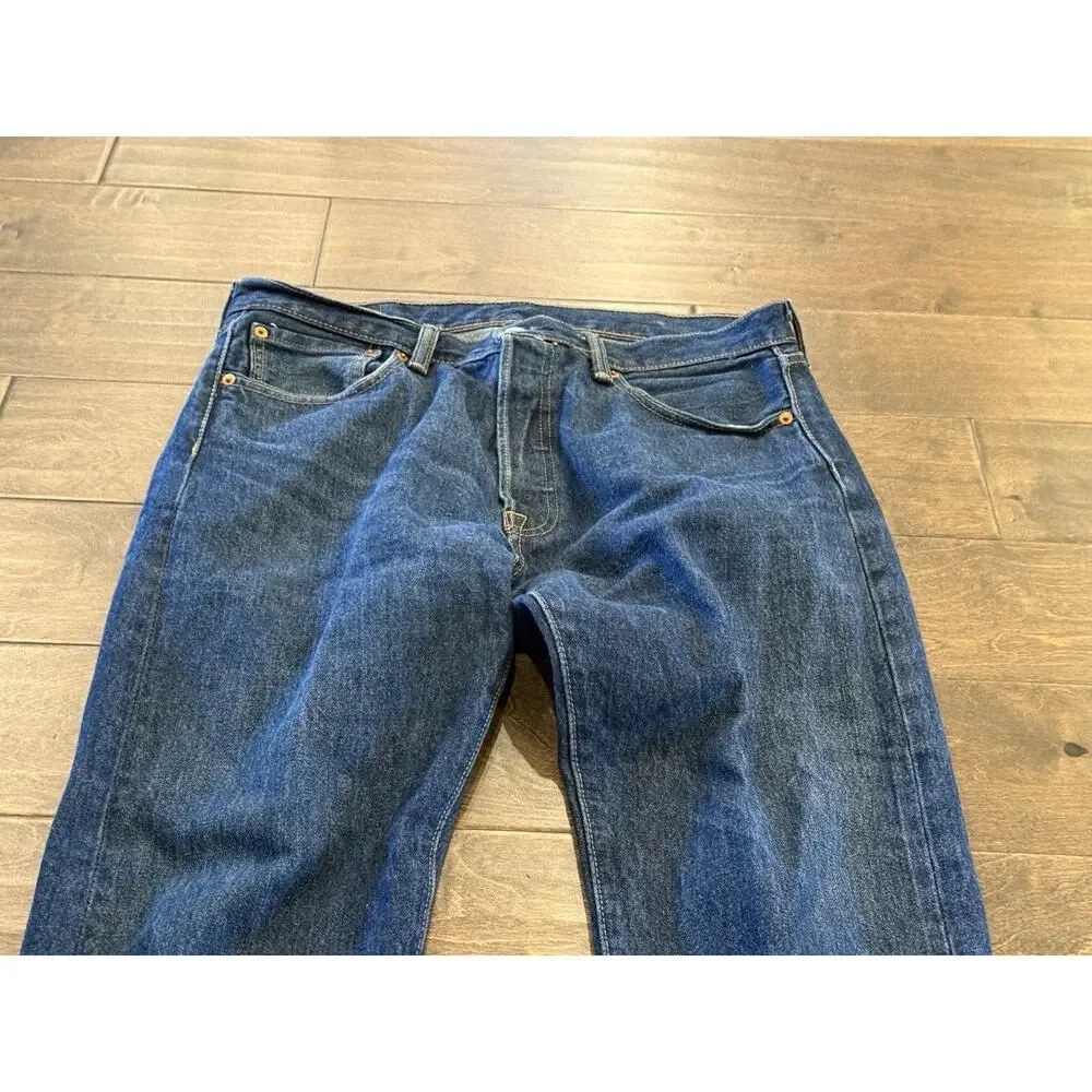 Levis 501 Mens Blue Denim Button Fly Classic Straight Jeans Size 33x30